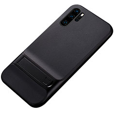 Silicone Matte Finish and Plastic Back Cover Case with Stand Z01 for Huawei P30 Pro New Edition Black