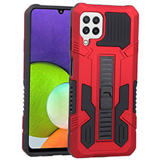 Silicone Matte Finish and Plastic Back Cover Case with Stand ZJ1 for Samsung Galaxy A22 4G Red