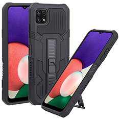 Silicone Matte Finish and Plastic Back Cover Case with Stand ZJ1 for Samsung Galaxy A22s 5G Black