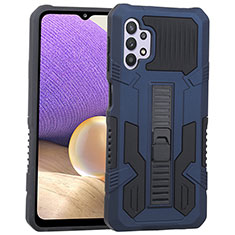 Silicone Matte Finish and Plastic Back Cover Case with Stand ZJ1 for Samsung Galaxy A32 5G Blue