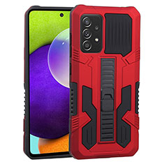 Silicone Matte Finish and Plastic Back Cover Case with Stand ZJ1 for Samsung Galaxy A52 5G Red