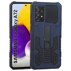 Silicone Matte Finish and Plastic Back Cover Case with Stand ZJ1 for Samsung Galaxy A72 4G Blue