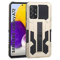 Silicone Matte Finish and Plastic Back Cover Case with Stand ZJ1 for Samsung Galaxy A72 4G Gold