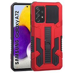 Silicone Matte Finish and Plastic Back Cover Case with Stand ZJ1 for Samsung Galaxy A72 4G Red