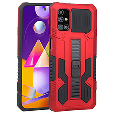 Silicone Matte Finish and Plastic Back Cover Case with Stand ZJ1 for Samsung Galaxy M31s Red