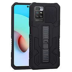 Silicone Matte Finish and Plastic Back Cover Case with Stand ZJ1 for Xiaomi Redmi 10 4G Black