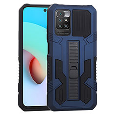 Silicone Matte Finish and Plastic Back Cover Case with Stand ZJ1 for Xiaomi Redmi Note 11 4G (2021) Blue