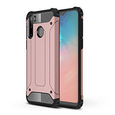 Silicone Matte Finish and Plastic Back Cover Case WL1 for Samsung Galaxy A21 European Rose Gold