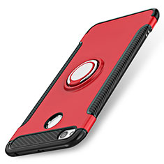 Silicone Matte Finish and Plastic Back Cover with Finger Ring Stand for Xiaomi Redmi 3 Pro Red