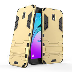 Silicone Matte Finish and Plastic Back Cover with Stand for Samsung Galaxy J7 (2018) J737 Gold