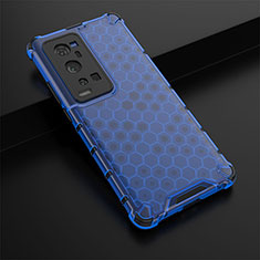 Silicone Transparent Frame Case Cover 360 Degrees AM1 for Vivo X60 Pro+ Plus 5G Blue