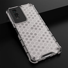 Silicone Transparent Frame Case Cover 360 Degrees AM1 for Vivo Y76s 5G White
