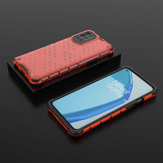 Silicone Transparent Frame Case Cover 360 Degrees AM2 for OnePlus 9R 5G Red