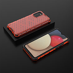 Silicone Transparent Frame Case Cover 360 Degrees AM2 for Samsung Galaxy F02S SM-E025F Red