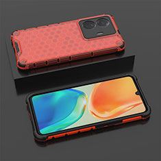 Silicone Transparent Frame Case Cover 360 Degrees AM2 for Vivo T1 Pro 5G Red