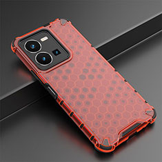 Silicone Transparent Frame Case Cover 360 Degrees AM2 for Vivo Y35 4G Red