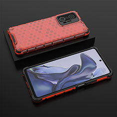 Silicone Transparent Frame Case Cover 360 Degrees AM2 for Xiaomi Mi 11T Pro 5G Red