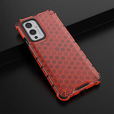 Silicone Transparent Frame Case Cover 360 Degrees AM3 for OnePlus 9 5G Red