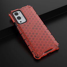 Silicone Transparent Frame Case Cover 360 Degrees AM3 for OnePlus 9 Pro 5G Red