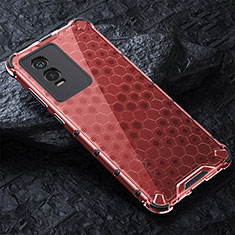 Silicone Transparent Frame Case Cover 360 Degrees AM4 for Vivo Y76s 5G Red