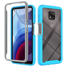 Silicone Transparent Frame Case Cover 360 Degrees for Motorola Moto G Power (2021) Cyan