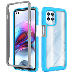 Silicone Transparent Frame Case Cover 360 Degrees for Motorola Moto G100 5G Cyan