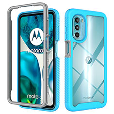 Silicone Transparent Frame Case Cover 360 Degrees for Motorola MOTO G52 Cyan