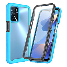 Silicone Transparent Frame Case Cover 360 Degrees for Oppo A16s Sky Blue