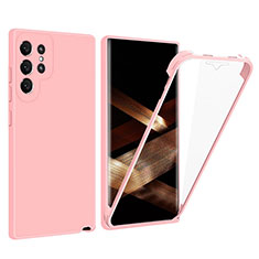 Silicone Transparent Frame Case Cover 360 Degrees for Samsung Galaxy S24 Ultra 5G Pink