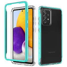 Silicone Transparent Frame Case Cover 360 Degrees JX1 for Samsung Galaxy A72 5G Cyan