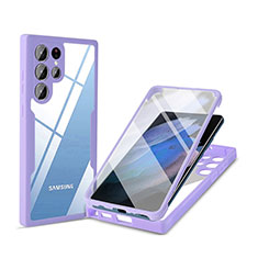 Silicone Transparent Frame Case Cover 360 Degrees M01 for Samsung Galaxy S22 Ultra 5G Purple