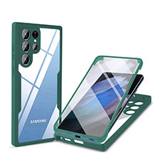 Silicone Transparent Frame Case Cover 360 Degrees M01 for Samsung Galaxy S23 Ultra 5G Green