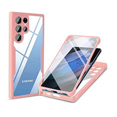 Silicone Transparent Frame Case Cover 360 Degrees M01 for Samsung Galaxy S24 Ultra 5G Pink