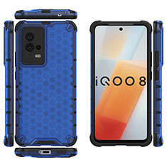 Silicone Transparent Frame Case Cover 360 Degrees M03 for Vivo iQOO 8 5G Blue