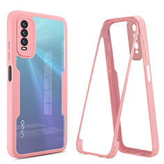 Silicone Transparent Frame Case Cover 360 Degrees MJ1 for Vivo Y11s Rose Gold