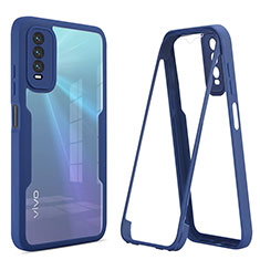 Silicone Transparent Frame Case Cover 360 Degrees MJ1 for Vivo Y20G Blue