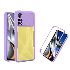 Silicone Transparent Frame Case Cover 360 Degrees MJ1 for Xiaomi Poco X4 Pro 5G Purple