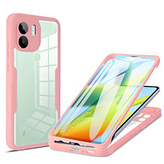 Silicone Transparent Frame Case Cover 360 Degrees MJ1 for Xiaomi Redmi A1 Plus Rose Gold