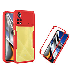 Silicone Transparent Frame Case Cover 360 Degrees MJ1 for Xiaomi Redmi Note 11E Pro 5G Red