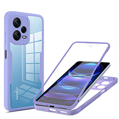Silicone Transparent Frame Case Cover 360 Degrees MJ1 for Xiaomi Redmi Note 12 Pro+ Plus 5G Purple