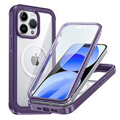Silicone Transparent Frame Case Cover 360 Degrees with Mag-Safe Magnetic AC1 for Apple iPhone 15 Pro Purple