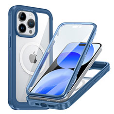 Silicone Transparent Frame Case Cover 360 Degrees with Mag-Safe Magnetic AC1 for Apple iPhone 16 Pro Blue