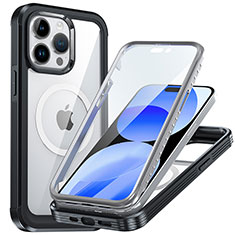 Silicone Transparent Frame Case Cover 360 Degrees with Mag-Safe Magnetic T01 for Apple iPhone 15 Pro Max Black