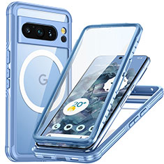 Silicone Transparent Frame Case Cover 360 Degrees with Mag-Safe Magnetic T01 for Google Pixel 8 Pro 5G Blue