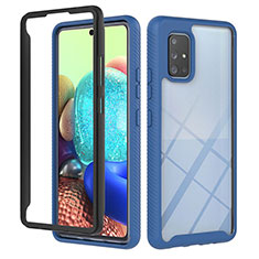 Silicone Transparent Frame Case Cover 360 Degrees YB1 for Samsung Galaxy A71 4G A715 Blue