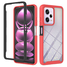 Silicone Transparent Frame Case Cover 360 Degrees YB2 for Xiaomi Redmi Note 12 Pro 5G Red