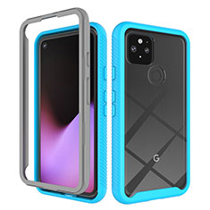 Silicone Transparent Frame Case Cover 360 Degrees ZJ1 for Google Pixel 5 Sky Blue