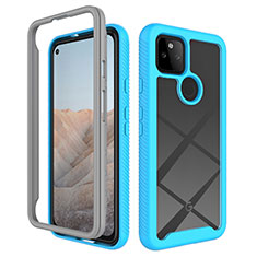 Silicone Transparent Frame Case Cover 360 Degrees ZJ1 for Google Pixel 5a 5G Sky Blue