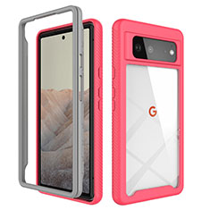 Silicone Transparent Frame Case Cover 360 Degrees ZJ1 for Google Pixel 6 5G Hot Pink