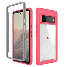 Silicone Transparent Frame Case Cover 360 Degrees ZJ1 for Google Pixel 6 Pro 5G Hot Pink